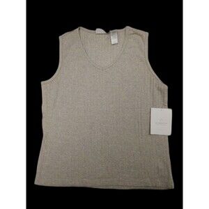 Liz Claiborne Woman Top Beige Sleeveless V Neck Size SP 100% Cotton Rib Knit